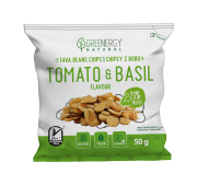 OKAZJA CHIPSY PROTEINOWE Z BOBU O SMAKU POMIDORA I BAZYLII 50 g - GREENERGY 