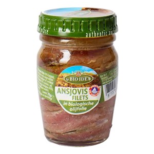 ANCHOIS (SARDELE) FILETY W BIO OLIWIE Z OLIWEK EXTRA VIRGIN 78 g (SŁOIK) - LA BIO IDEA