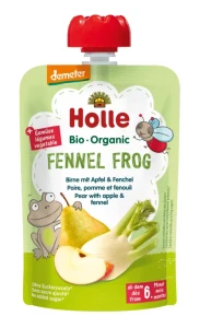 MUS KOPERKOWA ŻABA (GRUSZKA - JABŁKO - KOPER WŁOSKI) BEZ DODATKU CUKRÓW BEZGLUTENOWA OD 6 MIESIĄCA DEMETER BIO 100 g - HOLLE