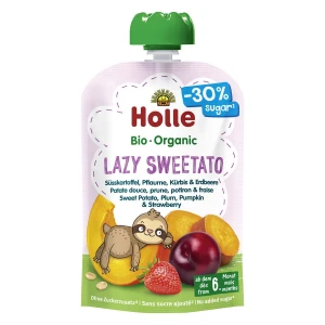 MUS SŁODKI LENIWIEC (BATAT - ŚLIWKA - DYNIA - TRUSKAWKA) BEZ DODATKU CUKRÓW BEZGLUTENOWY OD 6 MIESIĄCA DEMETER BIO 100 g - HOLLE