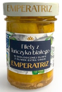 TUŃCZYK BIAŁY FILETY MSC W BIO OLIWIE Z OLIWEK EXTRA VIRGIN 180 g (120 g) (SŁOIK) - EMPERATRIZ