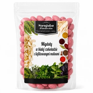 MIGDAŁY W BIAŁEJ CZEKOLADZIE Z MALINAMI 200g SWOJSKA PIWNICZKA