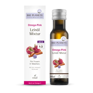 OMEGA PINK - MIESZANKA Z OLEJEM LNIANYM (MALINA, CYNAMON, KURKUMA) BIO 100 ml - BIO PLANETE