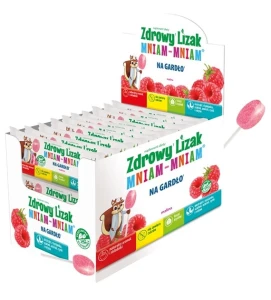 LIZAK O SMAKU MALINOWYM NA GARDŁO BEZ CUKRU BEZGLUTENOWY 6 g - ZDROWY LIZAK (MNIAM MNIAM)