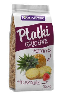 PŁATKI GRYCZANE BŁYSKAWICZNE Z ANANASEM I TRUSKAWKĄ 250 g - NATURAVENA