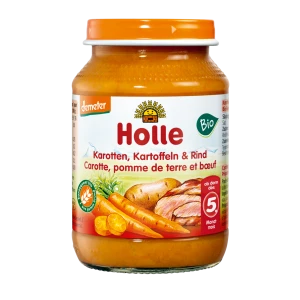 MARCHEW - ZIEMNIAK - WOŁOWINA BEZ DODATKU CUKRÓW BEZGLUTENOWE OD 5 MIESIĄCA DEMETER BIO 190 g (SŁOIK) - HOLLE