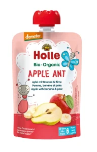 MUS JABŁKOWA MRÓWKA (JABŁKO - BANAN - GRUSZKA) BEZ DODATKU CUKRÓW BEZGLUTENOWA OD 6 MIESIĄCA DEMETER BIO 100 g - HOLLE