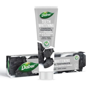 PASTA DO ZĘBÓW WYBIELAJĄCA WĘGLOWA Z PIEPRZEM I IMBIREM BEZ FLUORU 100 ml - DABUR