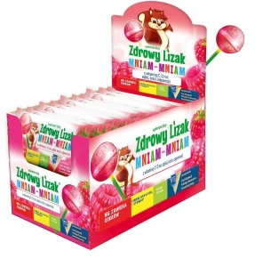 LIZAK KULKA O SMAKU MALINOWYM Z WITAMINĄ D I C BEZ CUKRU BEZGLUTENOWY 6 g - ZDROWY LIZAK (MNIAM MNIAM)