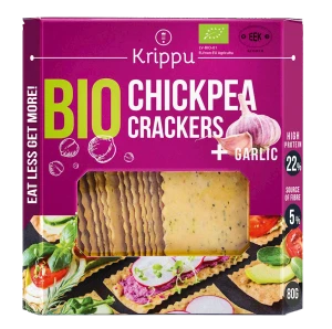 KRAKERSY PROTEINOWE Z CIECIERZYCY Z CZOSNKIEM BIO 80 g - KRIPPU