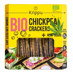 KRAKERSY PROTEINOWE Z CIECIERZYCY Z NASIONAMI KONOPI BIO 80 g - KRIPPU