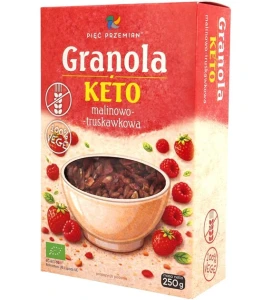GRANOLA MALINOWO - TRUSKAWKOWA BEZ DODATKU CUKRÓW BEZGLUTENOWA KETO BIO 250 g - PIĘĆ PRZEMIAN