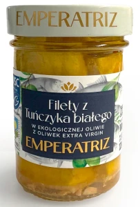 TUŃCZYK BIAŁY FILETY MSC W BIO OLIWIE Z OLIWEK EXTRA VIRGIN 180 g (SŁOIK) - EMPERATRIZ