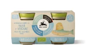 MIĘSO PSTRĄGA Z WARZYWAMI BEZGLUTENOWE OD 4 MIESIĄCA BIO (2 x 80 g) 160 g - ALCE NERO