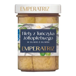 TUŃCZYK ŻÓŁTOPŁETWY FILETY MSC W OLIWIE Z OLIWEK 180 g (SŁOIK) - EMPERATRIZ