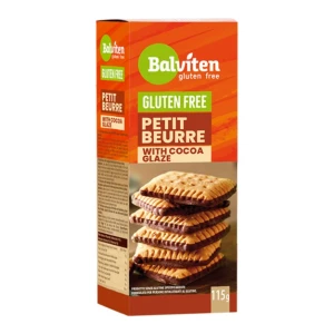 HERBATNIKI MAŚLANE PETIT BEURRE Z DODATKIEM POLEWY KAKAOWEJ BEZGLUTENOWE 115 g - BALVITEN